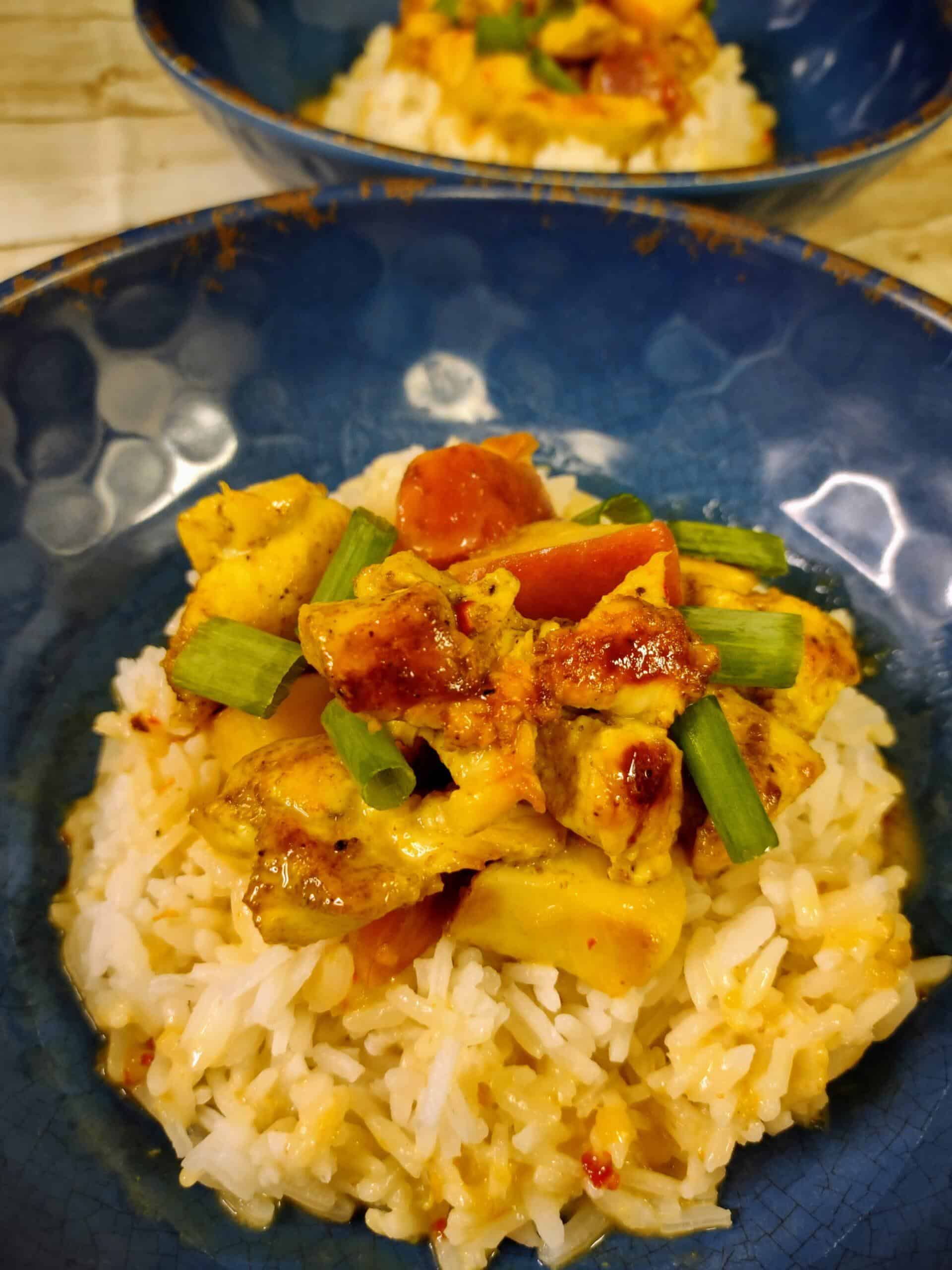 Peach,Chicken,Curry,Rice,Grilled