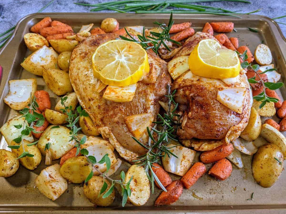 Sheet Pan Roasted Split Chicken Breasts with Vegetables Forking Good Food