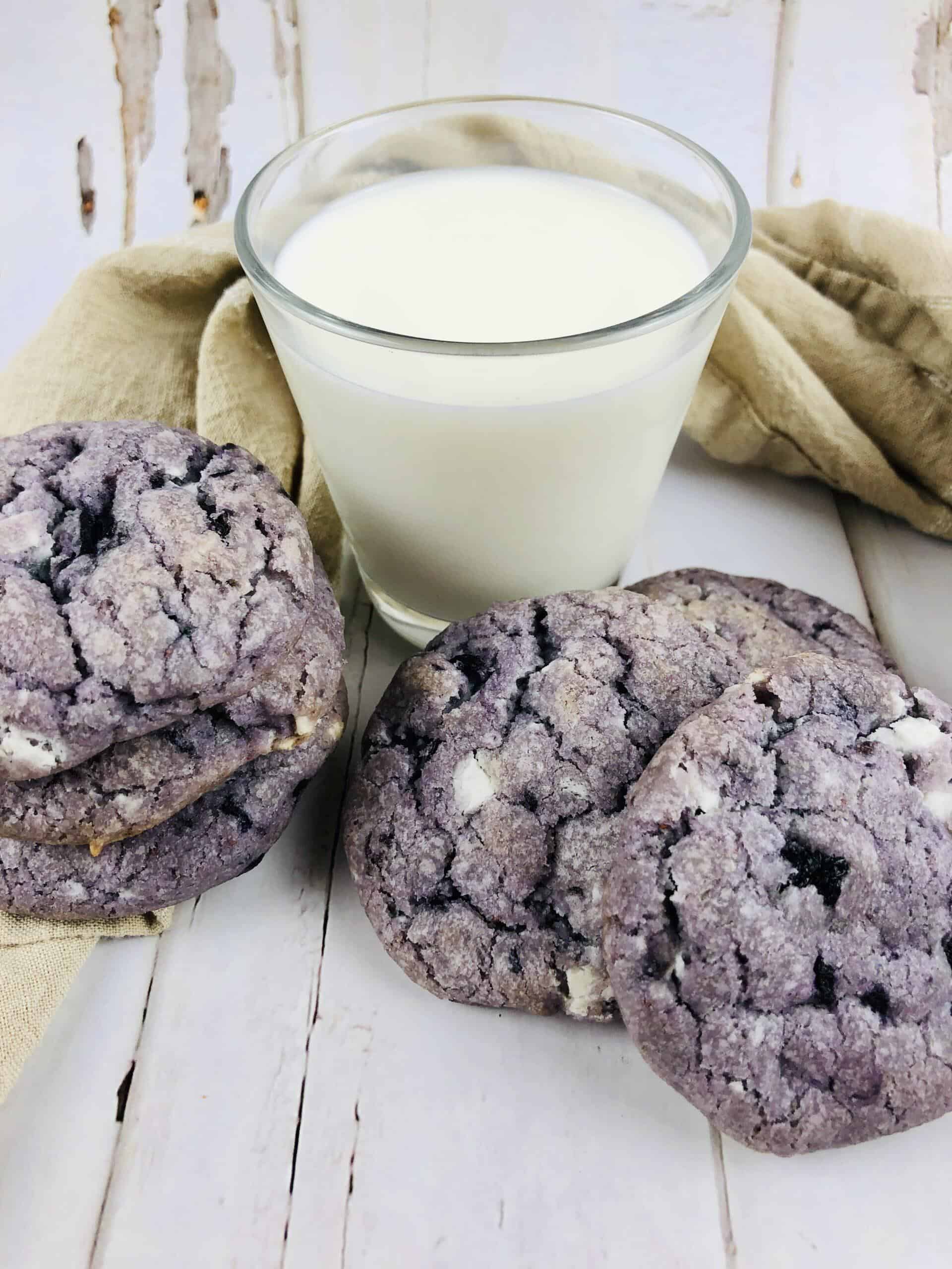 blueberry white chocolate cookies with milk