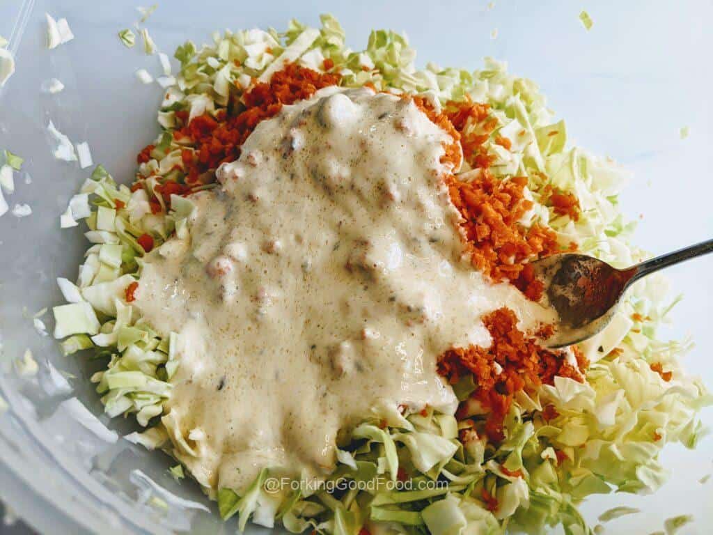 green cabbage cole slaw mixing