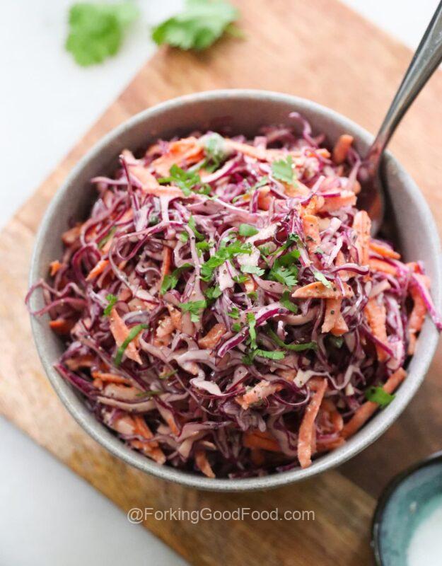 purple cabbage and carrot slaw
