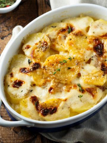 air fried canned potatoes au gratin for two