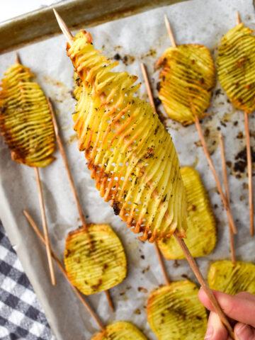 hasselback potatoes on pan