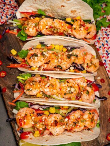 19. shrimp tacos with sweet chili sauce