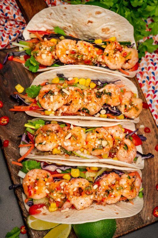 19. shrimp tacos with sweet chili sauce 