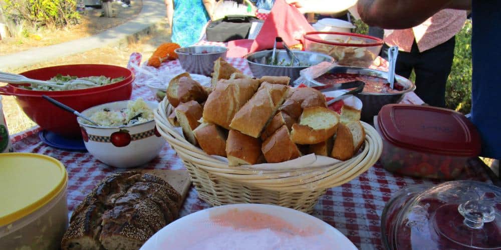 pot luck dinner on table