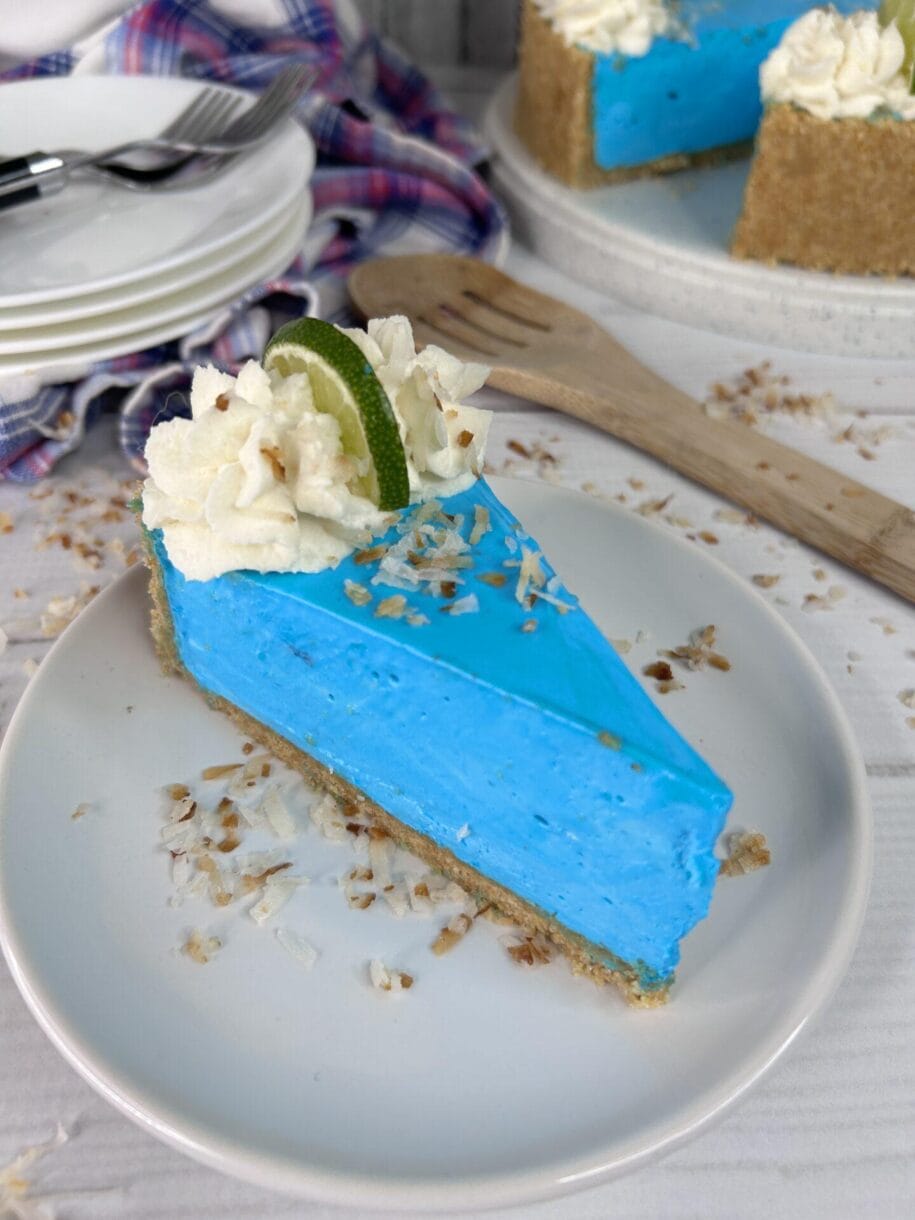 blue cheesecake on plate