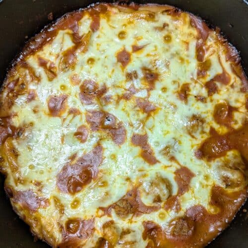 one pot alfredo baked ziti with meatballs