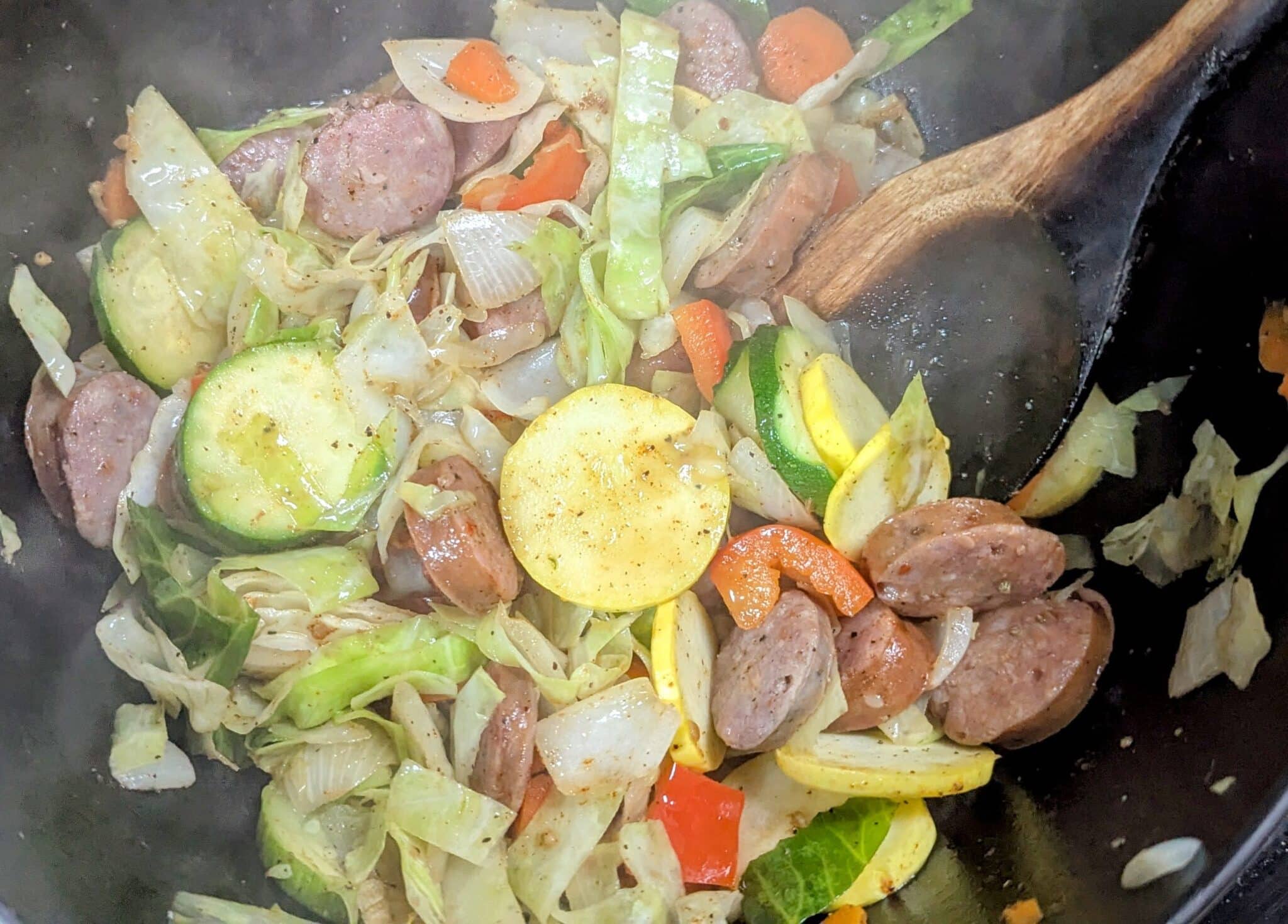 smoked italian sausage and garden vegetable skillet
