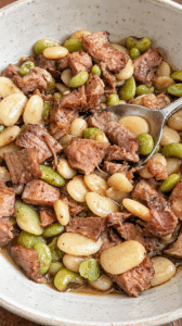 fresh garden beans with smoked pork