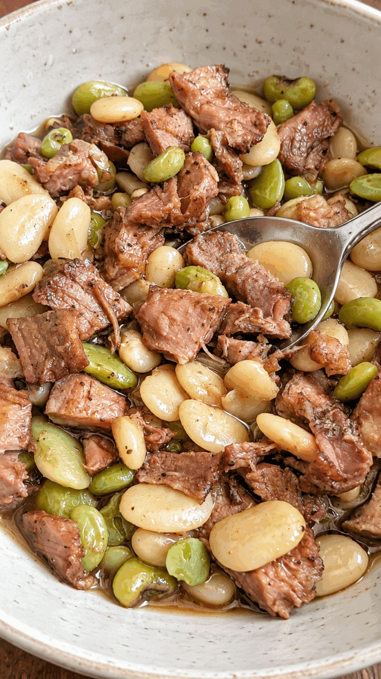 fresh garden beans with smoked pork